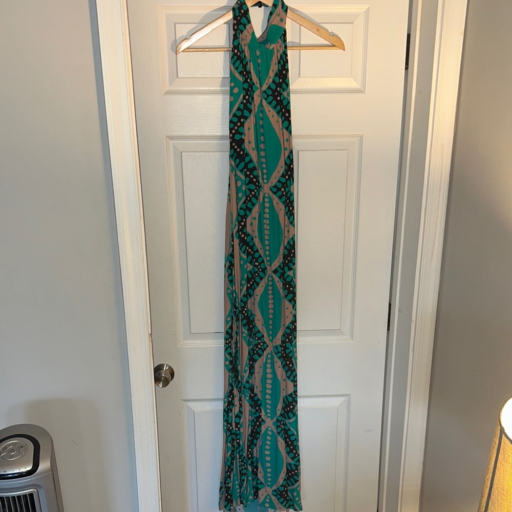 Anthropologie Teal and Black Patterned Dress